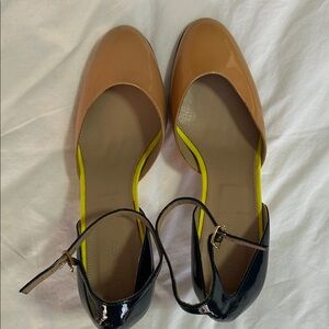 J Crew Navy and Tan heels size 9